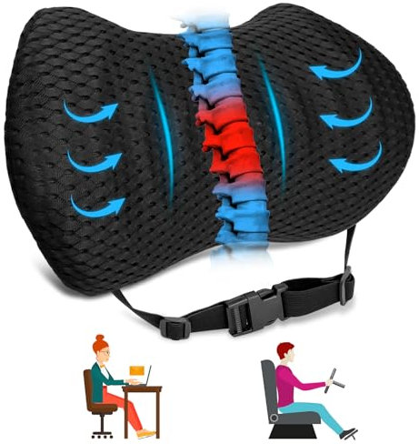 Sweetone Lendenwirbelkissen, Lendenkissen Memory Foam Lumbalkissen Rückenkissen für Bürostuhl und Autositz, Ergonomisches Rückenstützkissen Anti-Rutsch mit Verstellbarem Gurt Lendenwirbelstützkissen