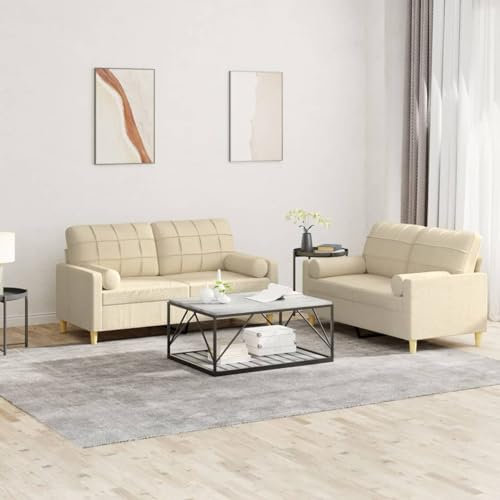 ShGaxin Sofaset med kuddar 2 stycken krämtyg, vardagsrumssoffor, hemsoffa, vardagsrumsmöbler, relaxsoffa, modern soffa - 3201292