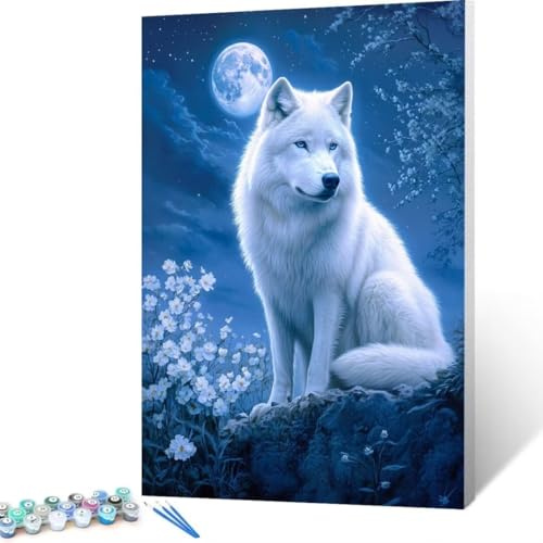 Kit para Pintar por Números,Lobo 30x40 cm, Pincel Colores y Accesorios, Cuadros Para Pintar Por Numeros, Pintar Con Numeros,Juego Creativo Relajante para Adultos, 14+ Años Cielo Estrellado I-1