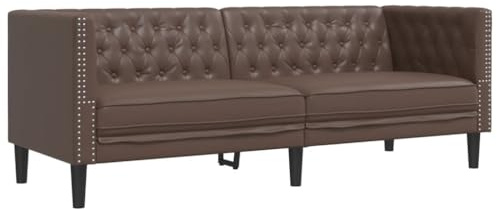 vidaXL Chesterfieldsoffa 3-sits brun konstläder, 3-sitssoffa, tresitssoffa, 3 sitssoffa, 3-sitssoffor, tresitssoffor, 3 sitssoffor, 3 sits soffa