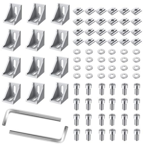12 Stück Befestigungsmaterial Winkel Aluprofil 40x40 Nut Aluprofil Winkelverbinder, Aluprofil L Eckwinkel Eckverbinder, 90 Grad Winkel Raster für Aluprofil Winkel Wandhalter Montagematerial