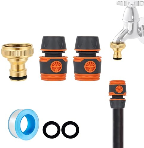 Universal Kitchen Hose Tap Connector Fitting Set,Outside Garden Tap Brass for Hose Pipe,2 Pcs End Quick Connector Outdoor Faucet Adapter Attachments for Garden Kitchen