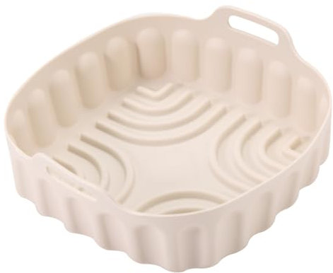 Freidora de aire cuadrada de silicona, bandeja para hornear, freidora de aire, olla de silicona, almohadilla especial para hornear, 2 piezas (blanco roto)