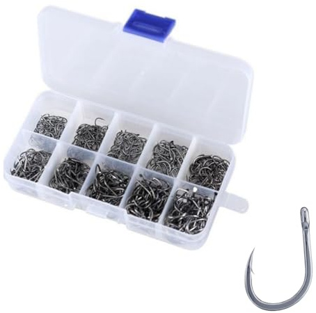 KYLOS Hameçon De Pêche, 100 Pcs Hameçons Barbelés En 10 Tailles, Crochets De Pêche, Hameçon À Carpe En Acier Carbone Avec Boîte Plastique, 3# - 12#