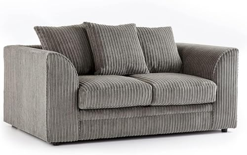 Bliss Furniture's Jumbo Cord Scatter Back 2-Seater Sofa | Luxurious Scatter Back 2-Seater Sofa in Soft Cord Fabric Elevate Your Space with a Compact yet Comfortable Seating (Grey, 2 Seater)