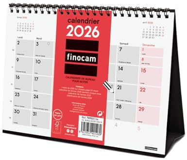 Finocam - Desk Calendar to Qualify 2026 1 Month Per Page January - December 2026 (12 Months) | 2026 Calendar | Neutral Monthly Planner - French