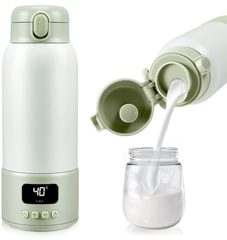 Scaldabiberon Portatile Senza Fili, 500ml Scalda Biberon Neonato, regolabile da 37 a 70 gradi, 3 Minuti Riscaldamento Rapido e Lunga Durata della Batteria,16000mAh per Latte Materno,Formula o Acqua