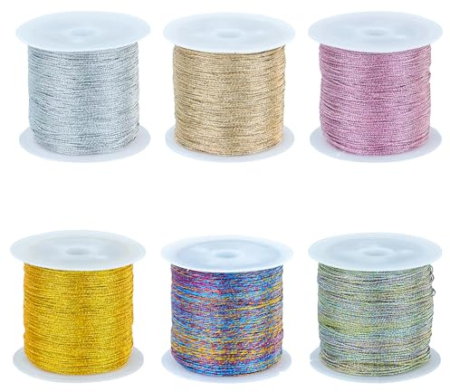 6 Rotoli 300m Di Filo Di Seta Dorato E Argentato Per La Creazione Di Gioielli Artigianali Fai Da Te,0,4 Mm*50m/Rotolo Filato Gioiello Per Bigiotteria Uncinetto（5 Colori）