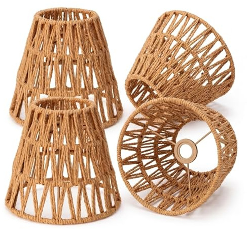 4 Pièces Abat-Jour Plafond Rotin, Plafond et Suspension Style Boho, Abat-Jour Tissé à la Main pour Lampadaire, Suspension, Plafonnier et Lampe de Table, Accessoire Remplacement Maison