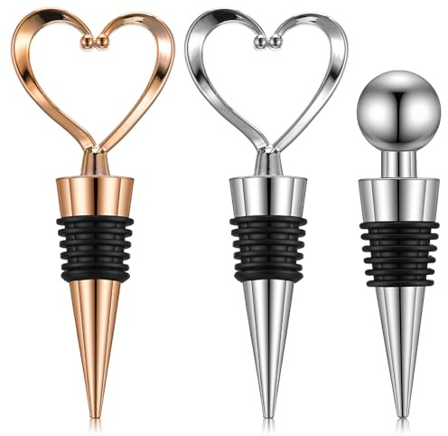 3 Pcs Wine Stoppers Reusable Bottles Stopper Heart Shape Beer Wine Corks | Decoration Bottle Outlet Cap, for Champagne Beverage, Wine Bottles Standard Size, Leak Proof, Bar Tools