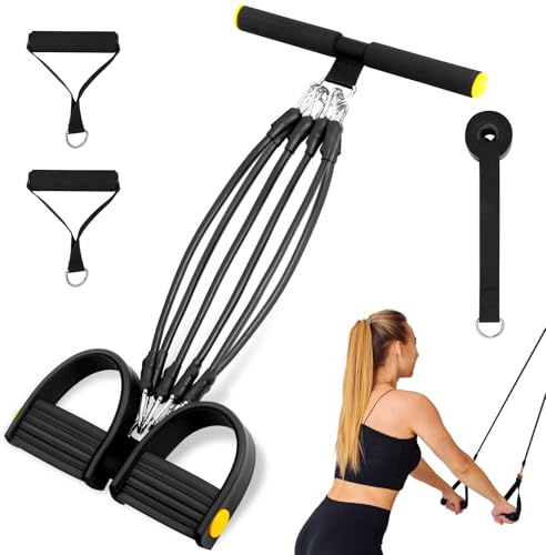 Flintronic Justerbar bröstexpander fitness motståndsband med 6 strängar, justerbara motståndsband med handtag, magtränare multifunktionell tränare för hem, svart