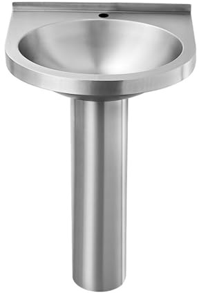 DLAZUM Lavabo de Pedestal de Acero Inoxidable con Kit de desagüe, Acabado Cepillado, Lavabo de baño de pie, Grifo Opcional, Lavabo de pie, E,H-