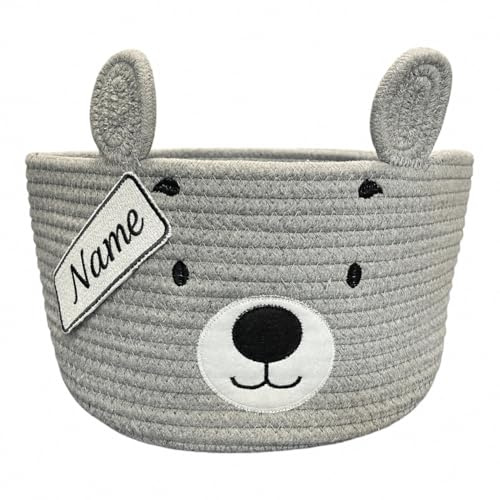 Danielstore Canastilla de Cuerda Personalizada con Nombre Bordado | Organizador Infantil Decorativo | Cesta de Almacenaje para Habitación de Bebé | Regalo Personalizado | Gris