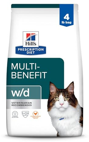 Hill's Prescription Diet w/d Multi-Benefit Digestive/Weight/Glucose/Urinary Management Dry Cat Food, Chicken, 4 lb. Bag