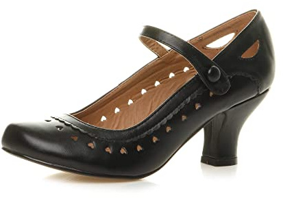Ajvani Womens Ladies Low Kitten Heel Work Classic Court Shoes Size 6 39, Black Matt, 6 UK