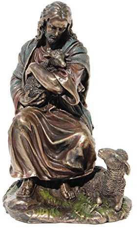 Bronzefigur, Jesus hält EIN Baby-Lamm, 22,6 cm
