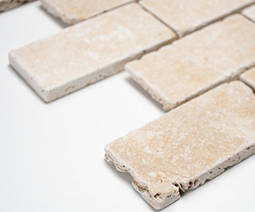 Mosai Brick INULA Chiaro Antique TravertineTravertin Naturstein Küche, Mosaikstein Format: 48x100x10 mm, Bogengröße: 305x305 mm, 1 Bogen/Matte