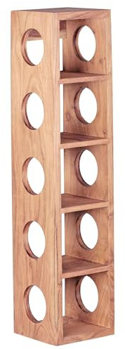 Wohnling Weinregal Mumbai Massiv-Holz Akazie Flaschen-Regal Wandmontage für 5 Flaschen Holzregal modern mit Ablage 70 cm