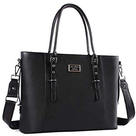 MOSISO Laptop Tote Sac(17-17,3 Pouces), PU Cuir Mallette Sac Bandoulière Compatible avec MacBook & Notebook Grande Capacité avec Compartiment Rembourré, Noir