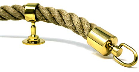 Seilflechter – Set Corrimano in Corda, 5 m Corda di Canapa Ø 30 mm in Tressatura, con 2 Terminali e 5 Supporti Intermedi, Ottone Lucido