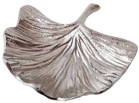 Deko Schale Metall Ginko Ginkgo Blatt silber Alu Tablett Schüssel Dekoobjekt