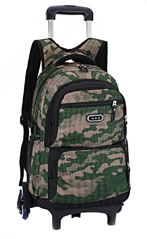 BOZONLI Rolling Backpack for Boys, Trolley School Bags for School Travel Laptop Books Multifunction Wheeled Backpack Luggage Trunk (Army-Green)