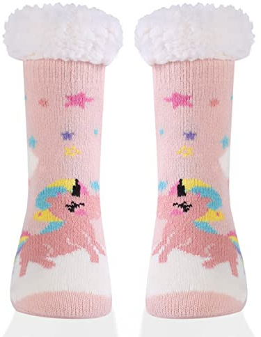 HERYEBING Chaussette Enfant Fille en Coton Socquettes avec Modèle Animal Motif, Soquette Fille, Doux et Mignon, Cadeau Fille Garçon, Licorne Rose 5-8 Ans