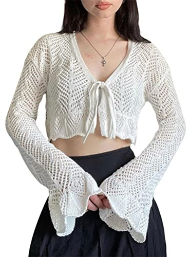 ORANDESIGNE Y2K Pull en Tricot à Manches Longues pour Femme Femme Y2k Crop Top Rayé Tricoté sans Bretelles Débardeur Sexy Dos Nu Tube Tops Haut Débardeur K Blanc S