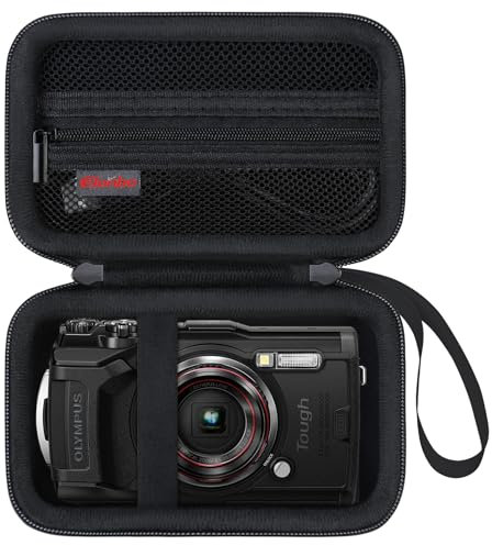 Elonbo Carrying Case for OM System Tough TG-7 Digital Camera/OM System Olympu TG-6 Underwater Camera, Rugged Waterproof Shockproof WiFi 4K Video Storage Cover Travel Bag, Black