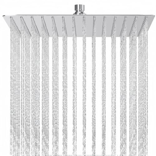 Tete de Douche Pluie - Pommeau de Douche Carré 30CM, Tete de Douche Inox, Douche Economie d'Eau Universelle Filetage 1/2 Pouce, Rotatif 360°, Inclinable 30°, Facile à Installer et à Nettoyer
