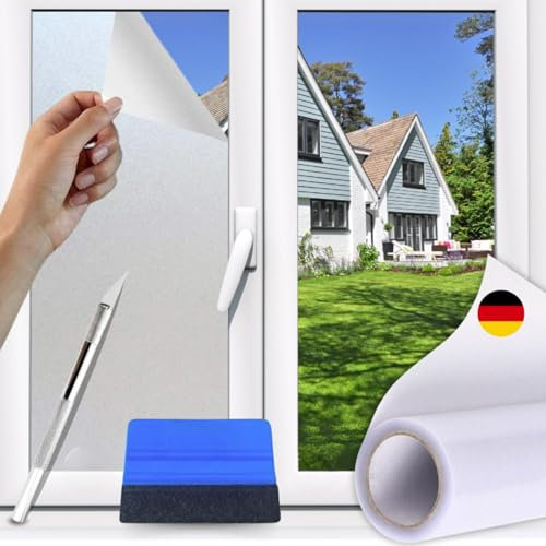 Perfect Cover Milchglasfolie Fenster Sichtschutz Mit Rakel, Fensterfolie Blickdicht Von Aussen, Sonnenschutzfolie Fenster Außen, UV Schutzfolie Für Zuhause Büro Küche (120x300)