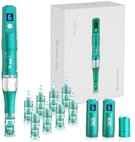 Microneedling, profesional Dermapen A8S Wireless Derma Roller Pen con 8 agujas de cartucho de repuesto de 16 pines, 36 pines, 6 niveles de velocidad 0,25-2,5 mm ajustables