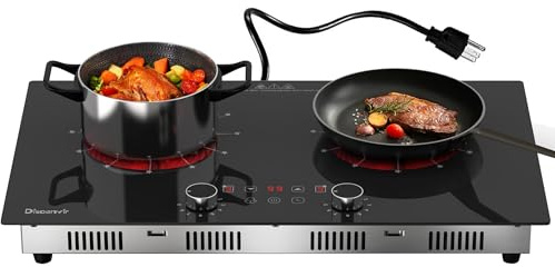 Disaenvir 2 Burner Electric Cooktop 110V - 24 Inch(23.6x 13.78) Ceramic Stove Countertop & Built-in(22x 12.2), 2000W Two Burner Cooktop with Touch & Knob Control, Timer, Safety Lock, 120V Plug in