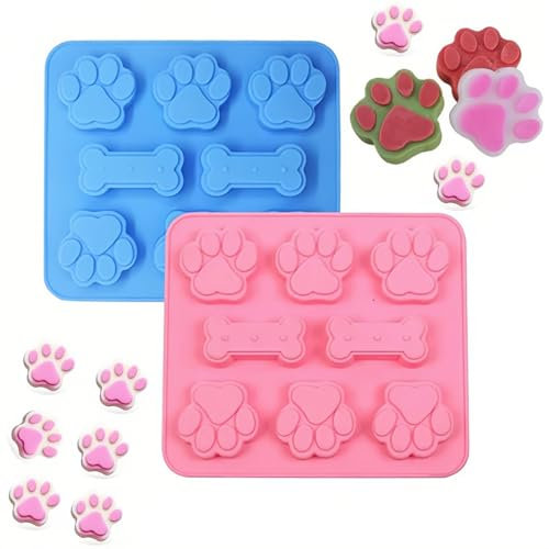 2 Pièces Moule de Patte Chien et Os de Chien, Moule Gateau Silicone, Moules en Silicone Antiadhésifs pour Chocolat, Glaçons, Bonbons, Gelée, Friandises
