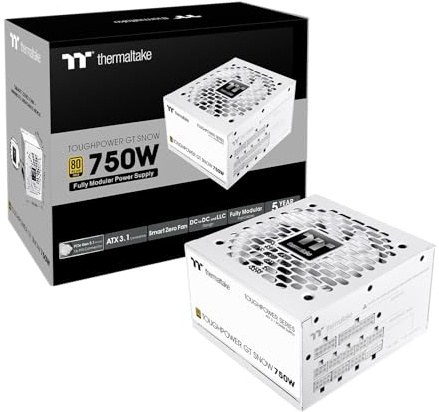 Thermaltake Toughpower GT 750W Snow ATX 3.1 Power Supply; 80 Plus Gold Efficiency; Smart Zero Fan; Native 600W PCIe 5.1 Connector; PS-TPT-0750FNFAGU-W; 5 Year Warranty
