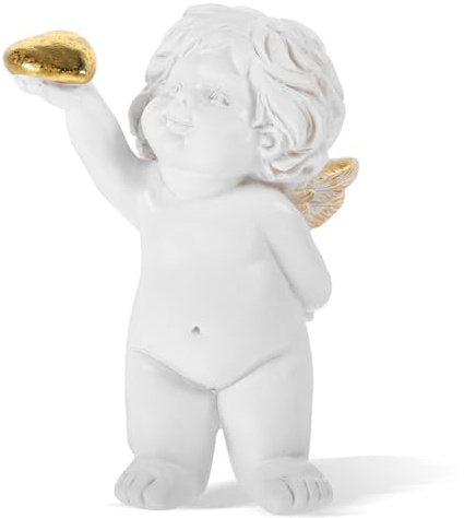 Cabilock Figura Decorativa De Ángel Pequeña De Resina Para Jardín y Decoración Del Hogar, Estatua Base Estable, Diseño En Forma De Corazón, Adecuado Para Mesas y Estantes, Adorno Delicado y Resistente