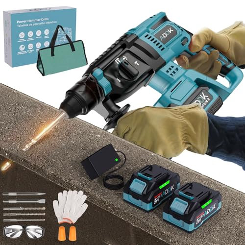 Marteau perforateur rotatif ergonomique robuste, perceuse à percussion électrique sans fil 21 V avec moteur sans balais, 2 batteries lithium-ion 21 V 4000 mAh, 3 modes, SDS-Plus, sac portable