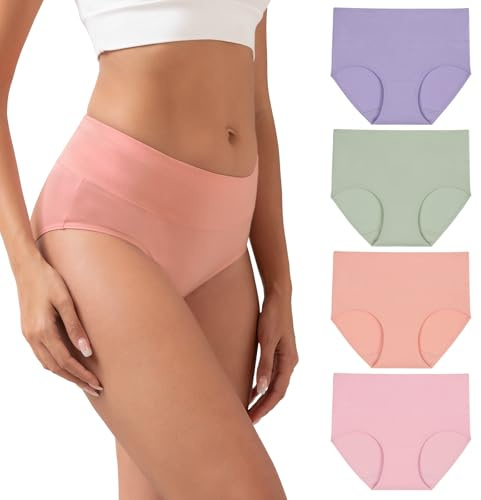 INNERSY Mutande da donna a vita alta, slip in cotone, biancheria intima, mutandine morbide per donne, confezione da 4, XL