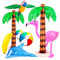 wokar aufblasbare Palmen Kokosnussbaum Set, aufblasbare Palme Groß Strandspielzeug Set inkl. Flamingo Wasserball Delphin Bananen Strandbälle Pool Spielzeug für Beach Deko Mottoparty Hawaii Deko Party