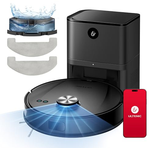 Ultenic Robot Aspirador T10 con Láser de Línea Mejorado, Limpieza Matricial, Auto-Ajuste Potencia para Alfombra, Robot Aspirador y Fregasuelos para Mascotas