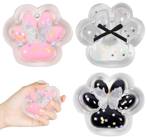 KIKVTER Katt Paw Squeeze Toy, 3 stycken minikatt, PawSquishy, anti-stressleksak, squishy tass, stressminskning, fidgetleksaker för barn och vuxna