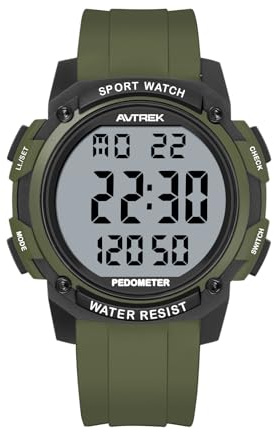 AVTREK Waterproof Pedometer Watch Step Counter for Walking No APP/Bluetooth Required Sport Fitness Tracker with LCD Large Numbers Miles Calories(Green)