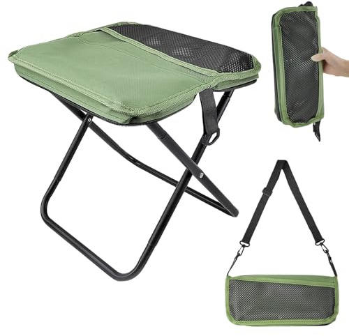 Taburete portátil para montañismo y senderismo, taburete plegable, taburete portátil, soporta hasta 150 kg, silla plegable para exteriores, con cremallera, para viajes, camping, pesca (verde)