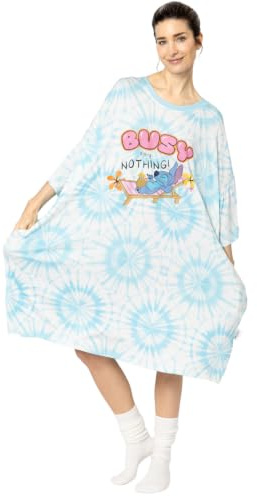 Official Licensed Stitch Disney Oversized Sleep Tee Bamboo Womens Nightshirt Dress with Pockets Nightie T-Shirt Dress Ladies Pyjama Sleep Shirt Nightwear Loungewear Stitch Sleepwear Loose Comfy Fit