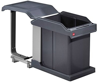 Hailo Abfallsammler 20L | Einbau-Mülleimer für Schrank ab 40 cm | Automatische Türanbindung mit Öffnungsautomatik | Vollauszug | Kunststoff-Inneneimer | Mit weißem Sparschäler