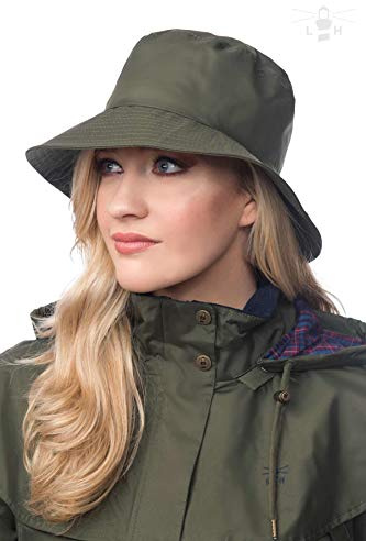 Lighthouse Chapeau de Pluie imperméable pour Femme, Style « Bucket » - à Large Bord, doublé, Coupe-Vent - Fern - S
