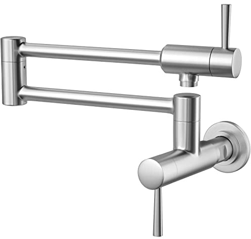 MSTJRY Brushed Pot Filler Faucet Wall Mount Commercial Kitchen Faucets Stainless Steel Stretchable Double Joint Swing Arm Single Hole Two Handle Kitchen Stove Faucet