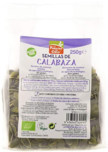 La Finestra Sul Cielo Semillas de calabaza peladas bio, envase compostable - La Finestra sul Cielo - 250g (Caja 6 uds - Total: 1500g)