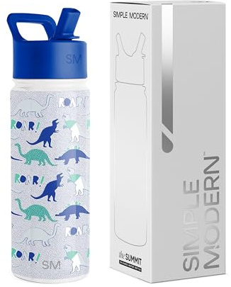 Simple Modern vattenflaska för barn med sugrör | Isolerat rostfritt stål återanvändbar glas för skola, flickor, pojkar | Summit Collection | 530 ml | Dinosaurie ryta