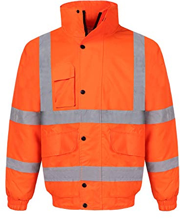 Yukirtiq Herren Warnschutz Arbeitsjacke Wasserfeste Winddichte Pilotenjacke Warnschutzjacke Gepolstert Reflektierende Jacke Winter Arbeitskleidung, Orange, L
